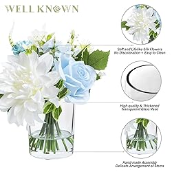 WELL KNOWN Artificial Flowers in Glass Vase with
