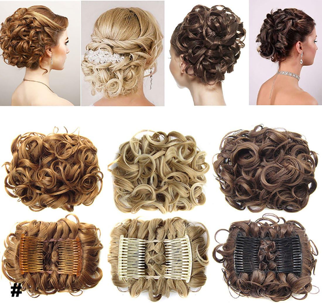 Short Messy Curly Dish Hair Bun Extension Easy Stretch hair Combs Clip in Ponytail Extension Scrunchie Chignon Tray Ponytail Hairpieces