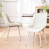 YOUNIKE Dining Chairs Set of 2 Kitchen &amp; Dining Room Chairs Modern Cream | Faux leather waterproof, comfortable accent side chairs with upholstered back and metal legs, easy to clean assemble; 300lb