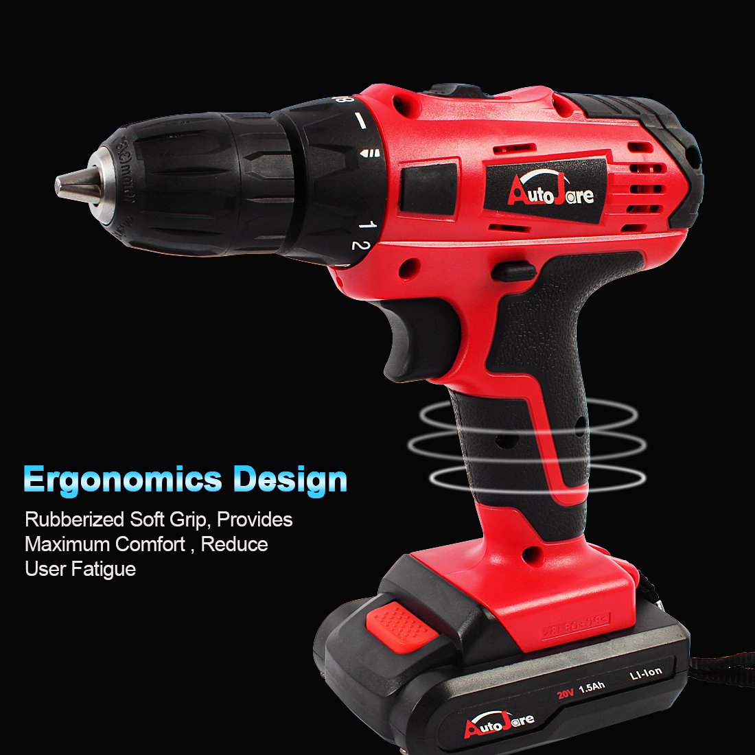 20V Electric Cordless Drill 3/8" Keyless Chuck, Lightweight Cordless