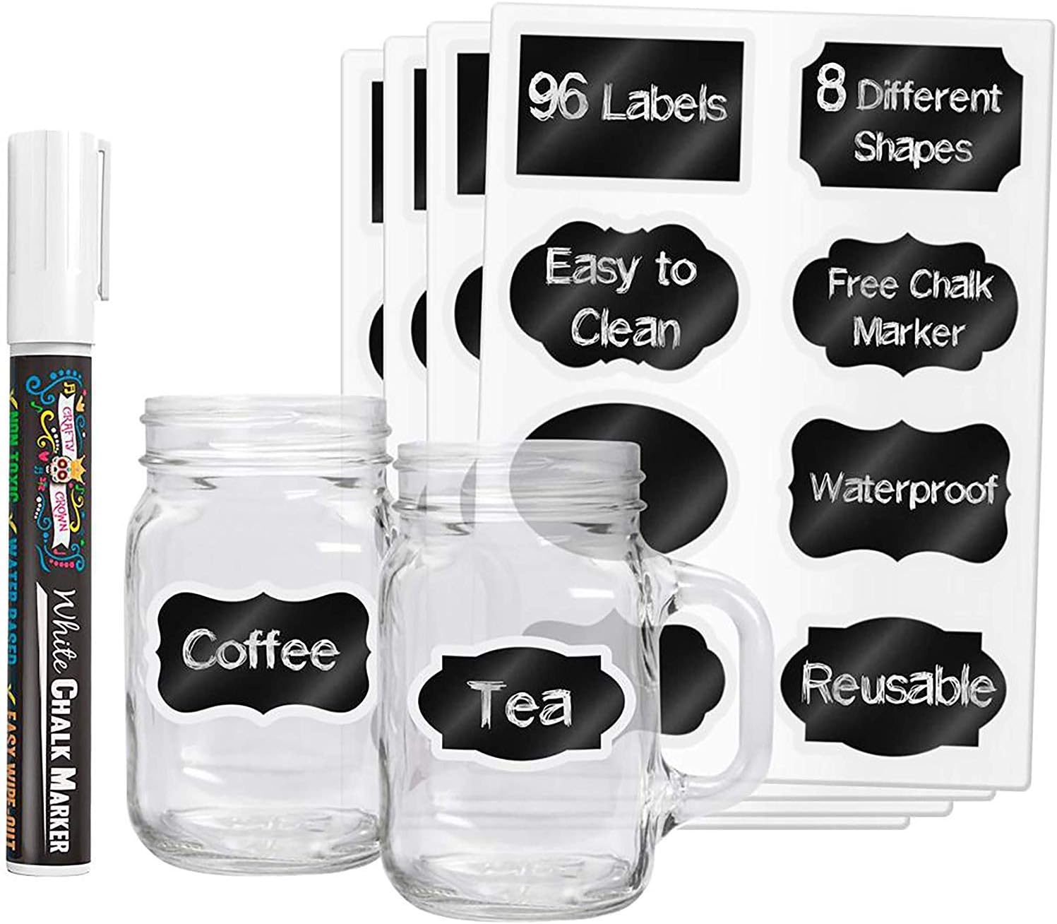 96 Premium Chalkboard Labels with Erasable White Chalk Marker Included - Chalk Board Mason Jar Labels - Removable Blackboard Sticker Label for Jars : Office Products