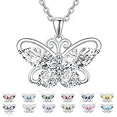 Dreamboat Butterfly Birthstone Pendant Necklace for Women 925 Sterling Silver Cubic Zirconia Jewelry Anniversary Birthday Gifts for Mom Wife Daughter Her