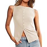 Tankaneo Womens Button Down Ribbed Tank Tops Cropped Cute Y2k Vest Tops Summer Going Out Outfits