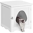 Yaheetech Cat Litter Box Enclosure, Litter Box Furniture Hidden with Towel Bar, Wooden Cat Washroom, Dog Proof Cat Litter Box Cabinet, Indoor Cat House, Side End Table, White