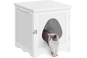 Yaheetech Cat Litter Box Enclosure, Litter Box Furniture Hidden with Towel Bar, Wooden Pet Washroom, Dog Proof Cat Litter Box Cabinet, Indoor Cat House, Side End Table, White