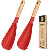 Cooking Spoon for Nonstick Cookwares, Great for Cooking and Serving Sturdy BPA-Free Matte Silicone, Wood Handle Spoon for Mixing, Scoop, and Scrape (2 Pack of Red, 11.4 inch)