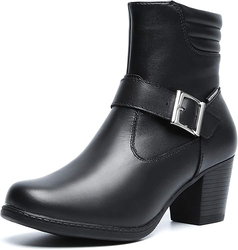 Amazon Chenghong 天然牛革ショートブーツ レディース防水靴レディース本革 防水ブーツファッション クラシック ブラック 防水 ブーツ 晴雨 快適防水インナージッパー ハイヒール ブーツ Chenghong ブーツ ブーティ