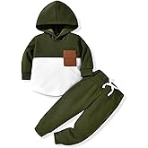 Toddler Boy Fall Winter Clothes Waffle Hooded Sweatshirt Tops Pant Outfit Color Block Long Sleeve Clothing