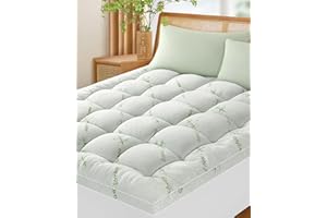 Baauye Bamboo_Viscose Mattress Topper Queen,1200 GSM Cooling Mattress Pad,Extra Thick Pillow Top Mattress Topper for Back Pain,2" 7D Down Alternative Filling with 8"-21" Deep Pocket(Green,60"x80")