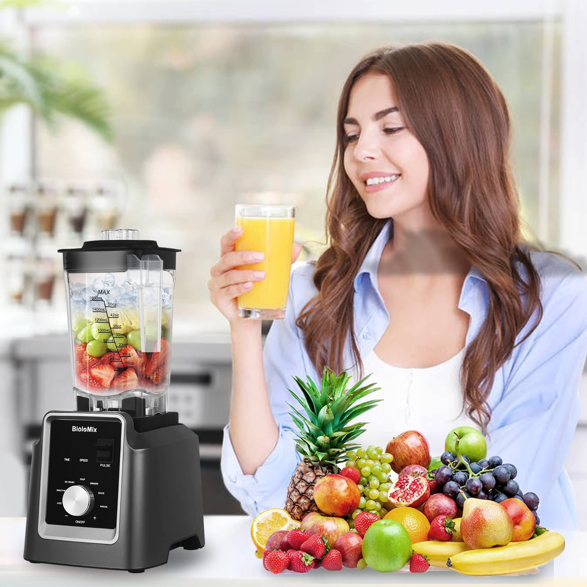 BioloMix Hochleistungsmixer 2200W,Selbstreinigungsfunktion,Standmixer mit 2L Behälter ohne BPA Smoothie Maker (T5600) 6