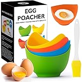 Egg Poacher - Poached Egg Cooker with Ring Standers, Food Grade Non Stick Silicone Egg Poaching Cup for Microwave or Stovetop