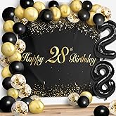 Happy 28th Birthday Balloons Black Set Decor - Cheers to 28 Years Old Party Theme Garland Banner Backdrop Decorations For Women and Men Supplies