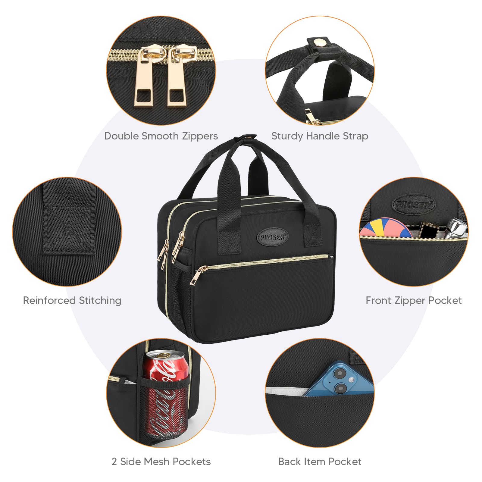 PIIOSER Breastmilk Cooler Bag with Ice Pack, Compatible with Wearable Breast Pumps & Accessories - Portable Pumps Carrying Case for Nursing & Working Moms, Black