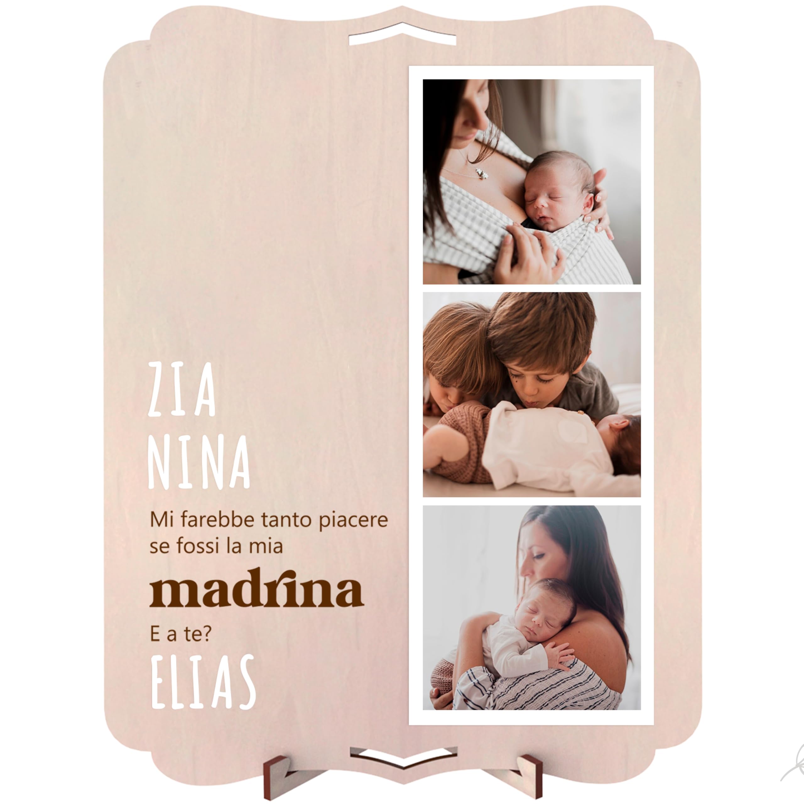 nagu® Cornici Foto Multiple da Parete e Portafoto da Tavolo, Vuoi Essere la Mia Godmother? Godmother Battesimo, Personalizzabile with Lettere e Numeri, Misura 30x22 cm, with Supporto e Foro per
