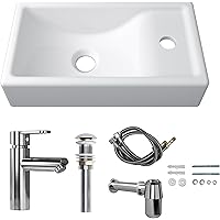 MEJE 16-Inch Wall Hung Basin Sink Combo, Small Cloakroom Basin, Rectangle Ceramic Bathroom Wash Basin - Right Hand Sink Set (
