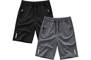 SHOOYING Boys Quick Dry Athletic Zipper Shorts Sets