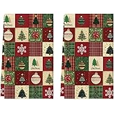 Artoid Mode Checkered Xmas Tree Ornaments Christmas Kitchen Towels Dish Towels, 18x26 Inch Farmhouse Holiday Snowflake Decoration Cleaning Set of 2