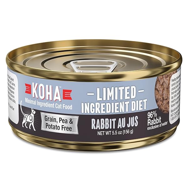 KOHA LIMITED INGREDIENT DIET RABBIT PATE FOR CATS – SINGLE MEAT WET CAT FOOD FOR SENSITIVE STOMACHS – *NEW BATCH JANUARY 2025, IMPROVED, SMOOTH TEXTURE* – PATE CAT FOOD, NO FILLERS – 5.5OZ PACK OF 24