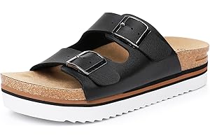 GAWBAW Women's Summer Platform Sandals With Two Straps Comfortable Arch Support Beach Slide Sandals Cork Footbed Flatform Sandals For Women