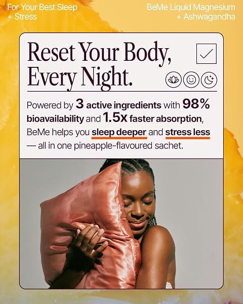 BEME MAGNESIUM DRINK FOR SLEEP – MELATONIN-FREE MAGNESIUM FOR SLEEP WITH ASHWAGANDHA, L-THEANINE & GABA – FAST-ABSORBING CALM PINEAPPLE – 15 SACHETS
