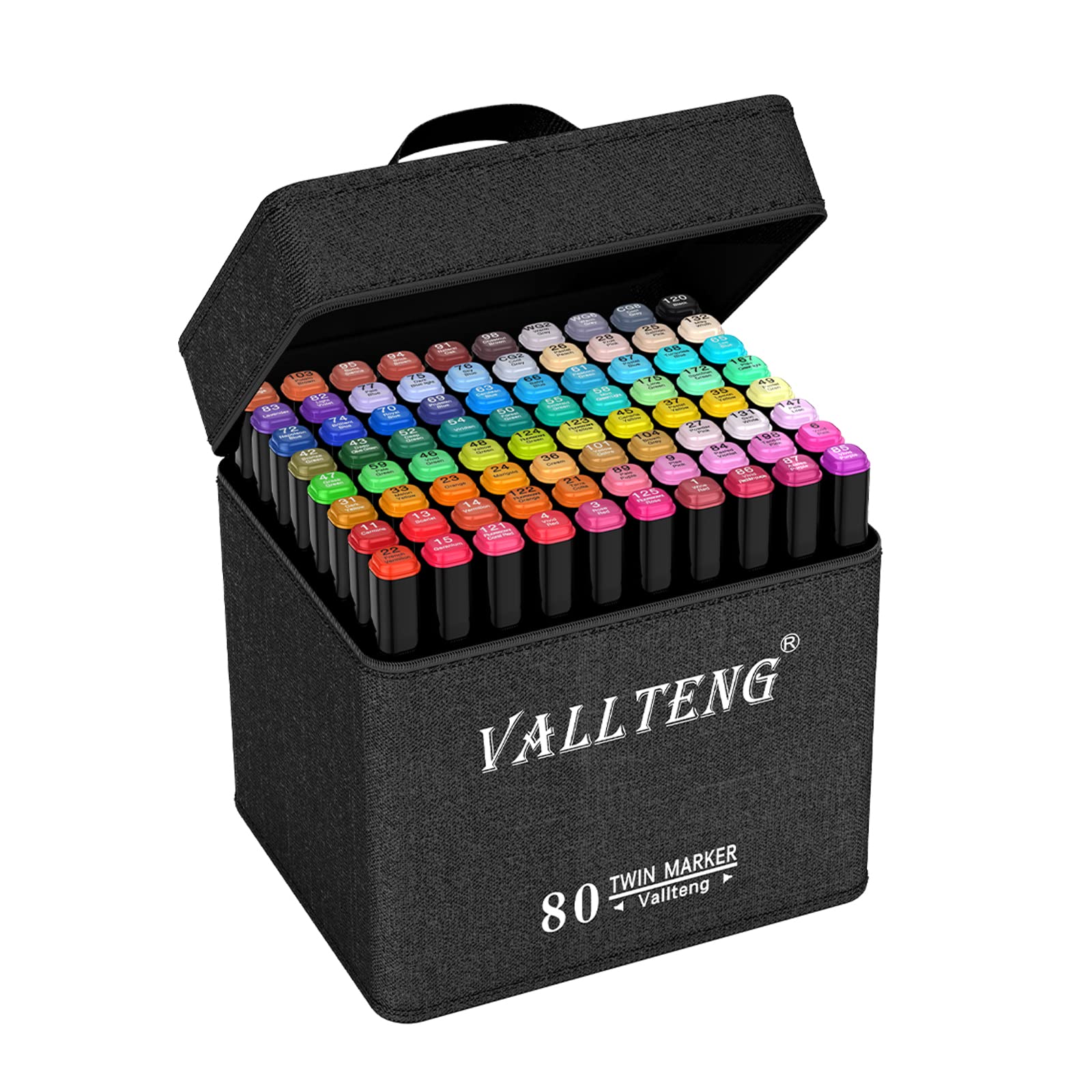 Vallteng 80 Colors Dual Tip Twin Marker Pens Set, Artist Permanent Sketch Manga Marker Pens,Art Markers alsoNumbered and Labelled with The Exact Colour