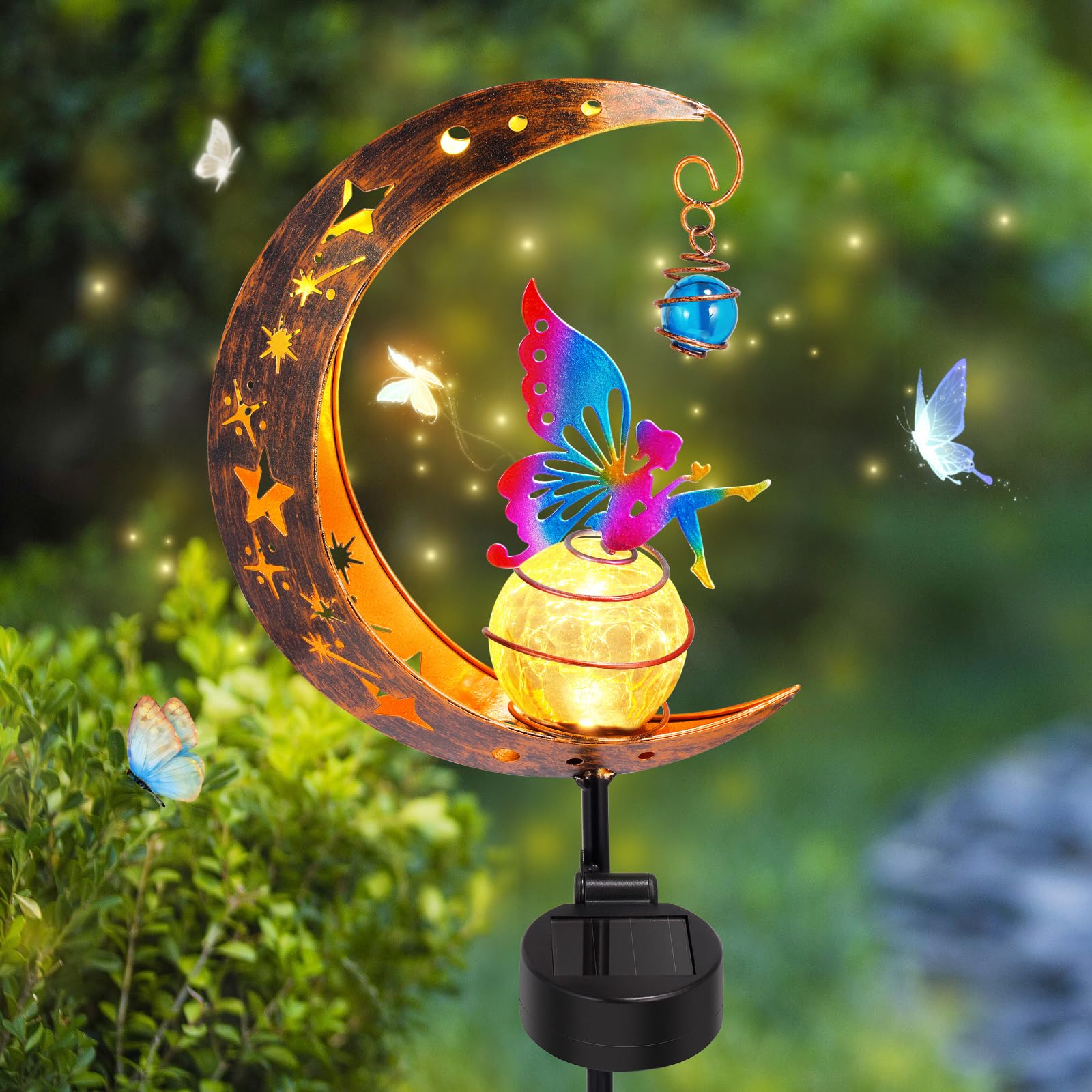 Solar Garden Ornaments, Fairy Solar lights Outdoor Garden Ornaments, Memorial SolarLights Outdoor Stake Light Solar Powered LED LightsDecor for Patio,Balcony,Yard,Lawn Gifts