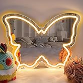 Butterfly Neon Sign Mirror, LED Neon Signs for Wall Decor, 15.7'' x 12'' Dimmable Neon Light for Teen Girls & Kids Birthday Party Gift, Neon Sign for Girl Room Decor, Wall Mirror, USB Powered (Warm White)