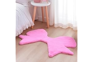 Tinideya Pink Bow Rug 2 x 3 ft Cute Coquette Bow Area Rugs for Girls Bedroom Decor Faux Rabbit Fur Fluffy Bedside Shaggy Carpet with Serged Edge Non Slip for Nursery Playroom Home Floor