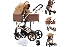 SUTTONBEBE 2 in 1 Baby Stroller with Bassinet Reversible Portable Standard Baby Stroller Convertible Pushchair Infant Buggy Baby Carriage Foldable High Landscape Pram for Toddler Newborn (2US588-KHAKI)