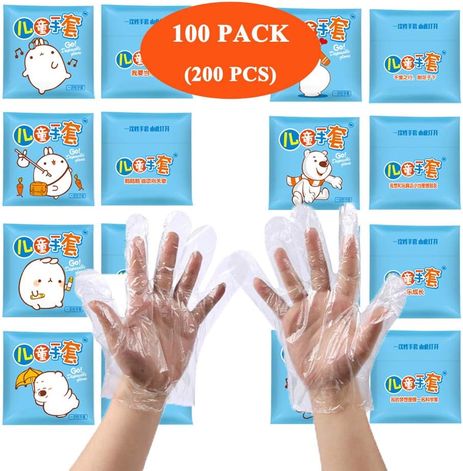Disposable Gloves, 200 Pcs Plastic Gloves,Multi Purpose Disposable Gloves for Kids,Nursing Safety Food Handling, Clear Vinyl Gloves,Powder Free,Latex Free,Food Safe [100 Pack,Individual Package]