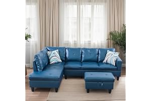 Trygoal L Shaped Couches for Living Room, Sectional Couch Living Room Furniture with Storage Ottoman, Modular Sectional Sofa with Movable Chaise for Apartment Office, Deep Blue