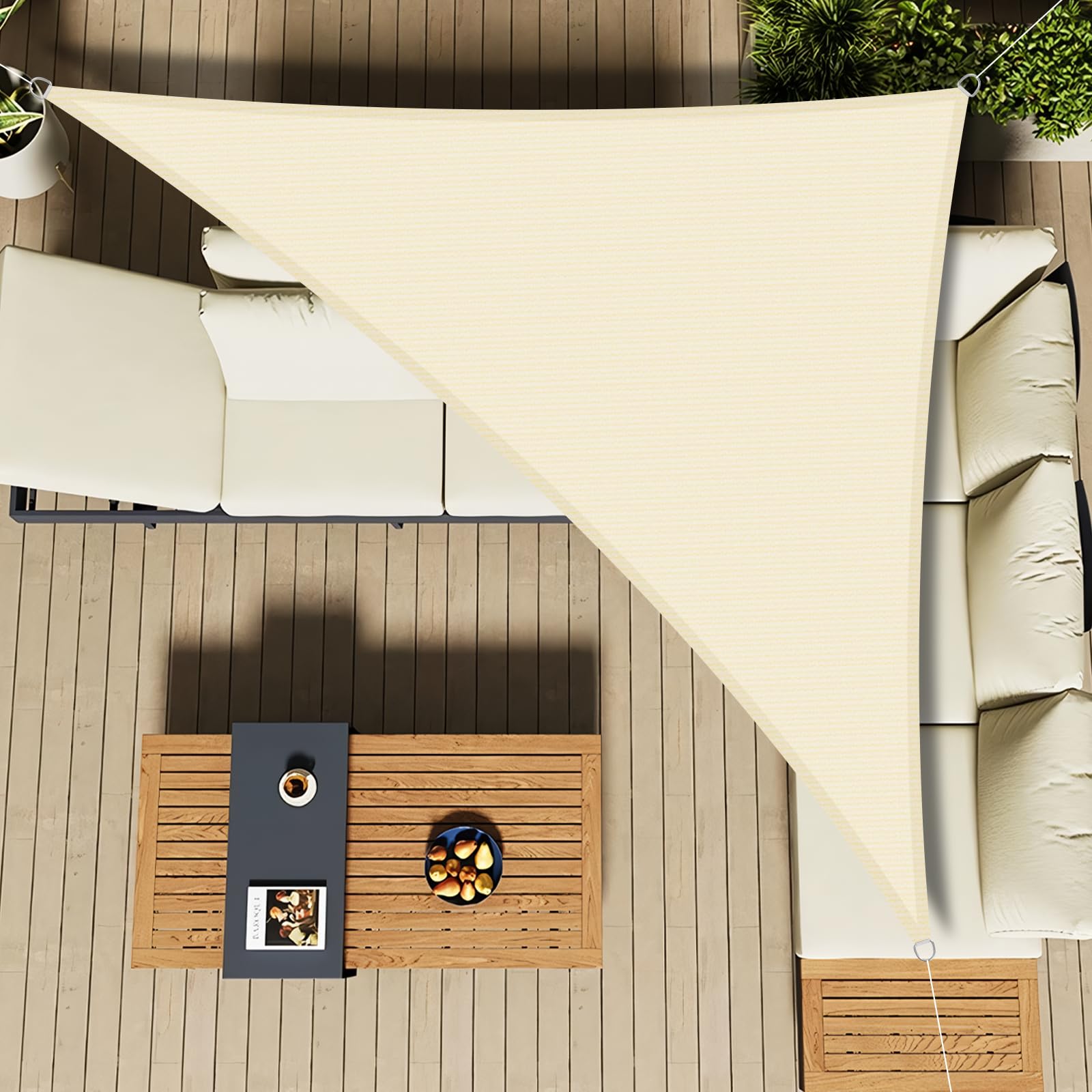 LOVE STORY Sun Shade Sail 3x3x4.25m Triangle Shade Cover Cream Canopy with Hardware Kit Curved Sunshade Cloth Awning,Permeable Shade Fabric(HDPE) 95% UV Protection for Outdoor Patio Porch Backyard