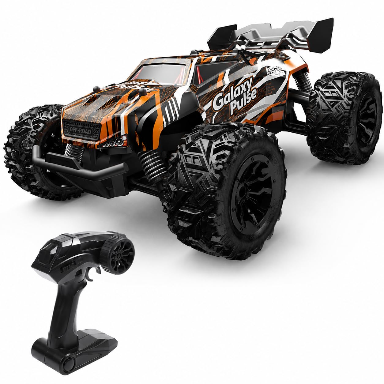 DEERC Ferngesteuertes Auto, 2.4Ghz Leuchtende RC Autos mit 2 wiederaufladbaren Batterien für 40 Minuten Spielzeit, All Terrain Off-Road Monster Truck Spielzeug für Jungen Kinder ab 8 Jahren