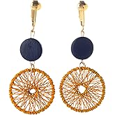 Aloha Earrings Non Pierced Gold Tone Clip On Hollow Woven Circles Dangling Earrings