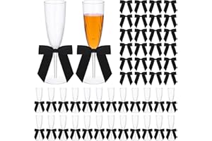 FUPMILPHRANX 24 Pack Plastic Champagne Flutes Disposable 6 oz Clear Champagne Coupe Glasses with Black Bow, Wine Glasses Cock