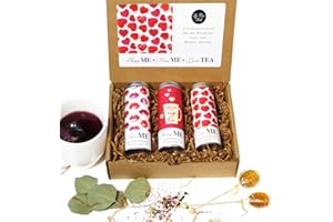 La Tea Dah Hugs and Kisses Tea Gift Basket, Care Package with Three Specialty Tea Flavors, Honey Stirrers, and Valentine Gift Box, BDay Gift for Women, Premium Tea Assortment Gift Set