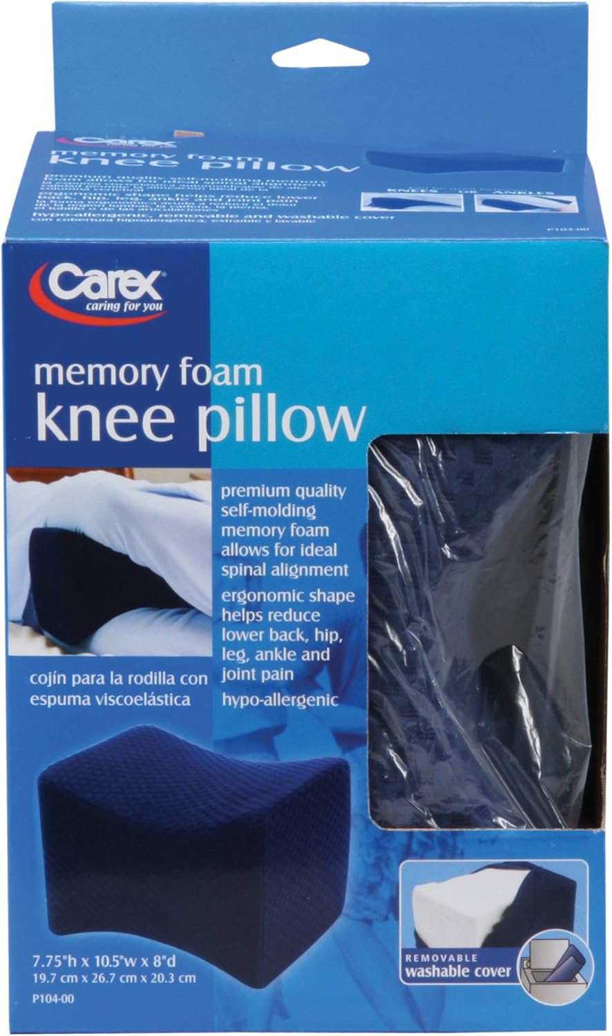 Orthopedic Knee Pillow for Side Sleepers - Ergonomic Memory Foam Knee Pillow for Back Pain & Spine Alignment - Removable Machine Washable Cover - Knee ...