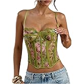 MakeMeChic Women's Corset Tops Crop Going Out Bustier Tops Floral Print Lace Sleeveless Camisole