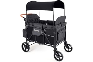 Cochildor Elite 4-Seater Wagon Stroller for 2-4 Kids, One-Hand Fold, High Seats with 5 Point Harness, Adjustable Handle & Canopy, Dark Gray