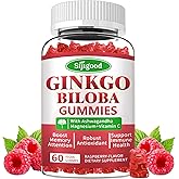 Sijigood Ginkgo Biloba Gummies with Panax Ginseng and Magnesium, Ginkgo Biloba Supplements for Focus, Memory, and Brain Health for Adults & Kids, Vegan Raspberry Flavor Gummies, 60 Count