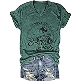 Women Summer Beach Tops Trees Print V Neck Short Sleeve Coconut Tree T Shirt Funny Graphic Tees