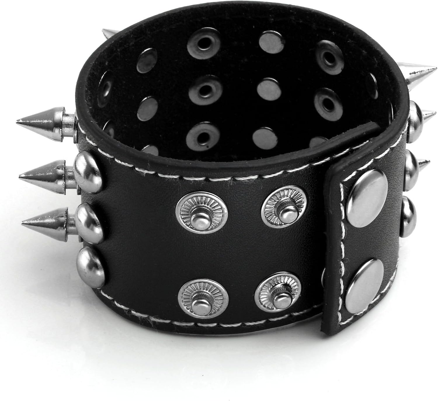 MILAKOO 2Pcs Spike Studded Rock Punk Biker Wide Strap Leather Bracelet Set Gothic Rivet Buckle Wristband for Men Women - Image 4