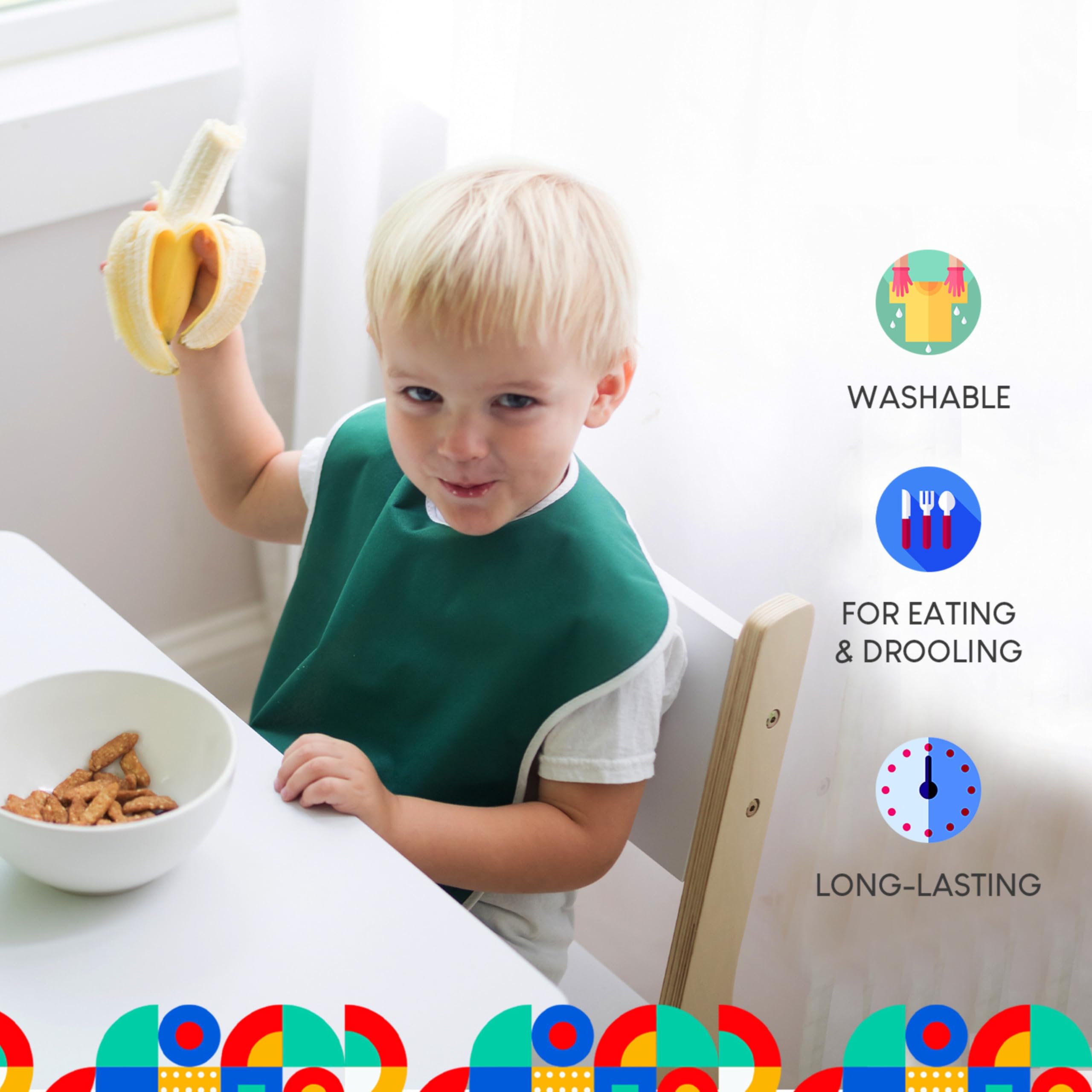 Toppy Toddler Large Waterproof Bibs Primary Collection - 4pk, 12pk, 48pk