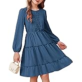 GRACE KARIN Girls Long Sleeve Fall Dress Casual Party Teen Swiss Dot Ruffle Tiered Lace Dresses for 7-14 Years