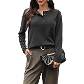 AMZANGEL Women's 100% Wool Sweater Henley Crew Neck Knit Pullover Sweater Half Button up Jumper Office Casual Outfits