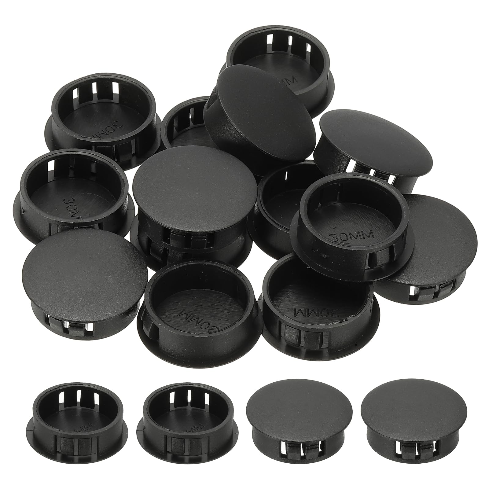 PATIKIL Plastic Hole Plugs, 34 Pcs 1 1/6"(30mm) Plastic Plugs Screw Hole Plug Snap Desk Grommet Buckle Knockout Locking Plugs Furniture Insert End Cap for Holes Kitchen Cabinet, Black