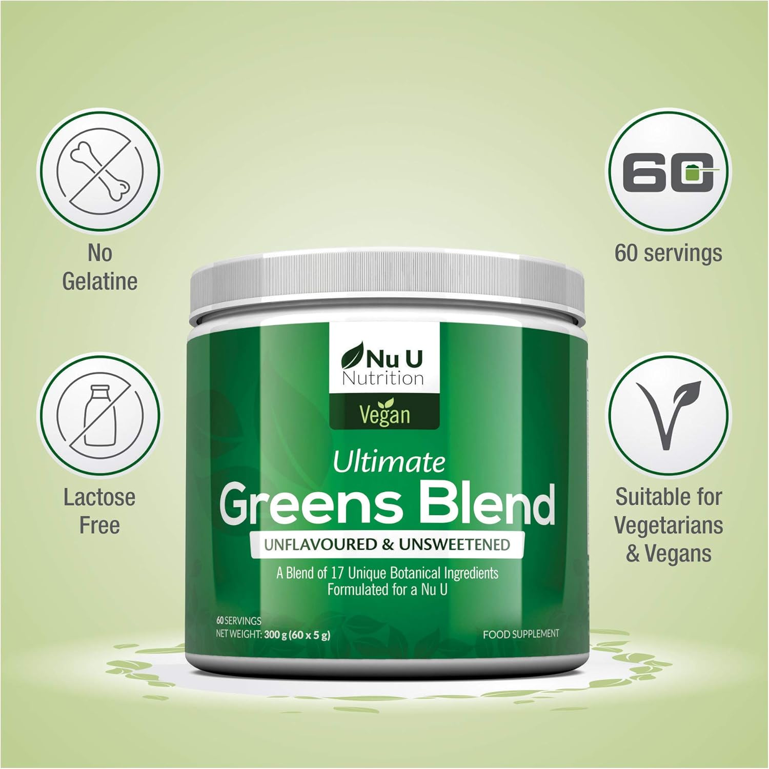 Nu U Nutrition, Greens Powder 300g, 17 Superfood Ingredients, 60 Servings, Unflavoured, Unsweetened - Image 5