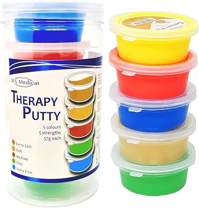 JFA Medical Therapy Exercise Putty 5 Strengths 57g Tubs Extra Soft to Extra Firm