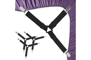 Bed Sheet Holder Straps, Fitted Sheet Clips Straps Fasteners, Bedsheet Strap Adjustable Elastic Fasteners with Metal Clips fo