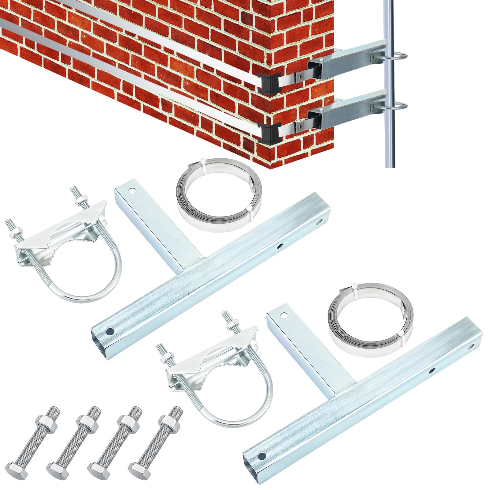Photo 1 of Blulu Chimney Antenna Mounting Kit Includes 1.25”-2" Antenna Mast and Two 17" Galvanized Steel Straps for TV Outside Home